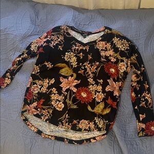 Soft Black Floral Long Sleeve Top